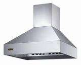30"W. 18"H. Chimney Wall Hood (Finish: Stainless Steel, Trim: Brushed Brass)