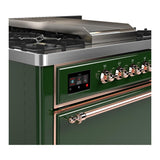 ILVE UM36FQNR3EGP Majestic III 36 inch Dual Fuel Range with 6 Black Brass Burners and Griddle, Dual Function Burner up to 25,000 BTU (Solid Door, Emerald Green, Copper, Natural Gas)