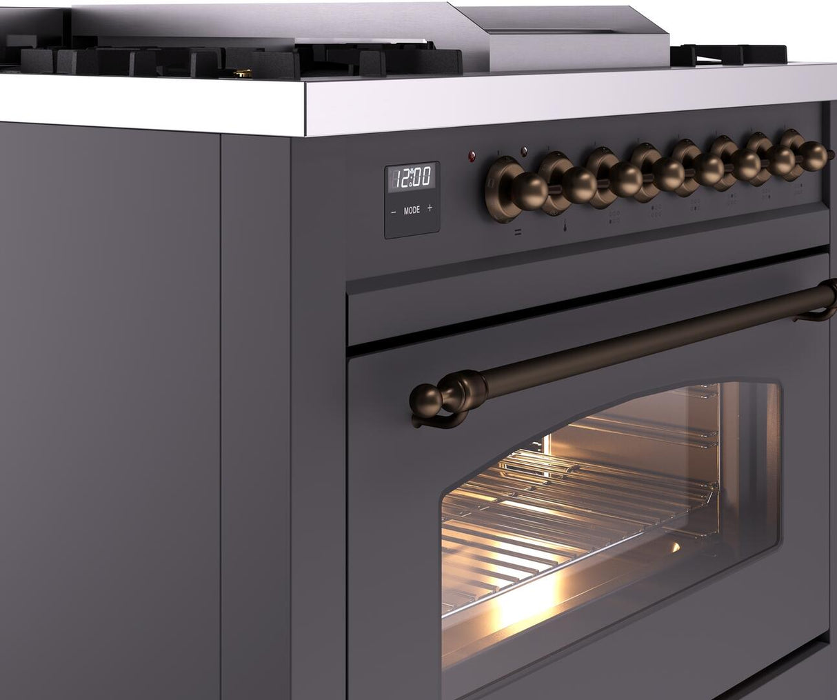 Nostalgie II 36 Inch Dual Fuel Liquid Propane Freestanding Range in Matte Graphite with Bronze Trim