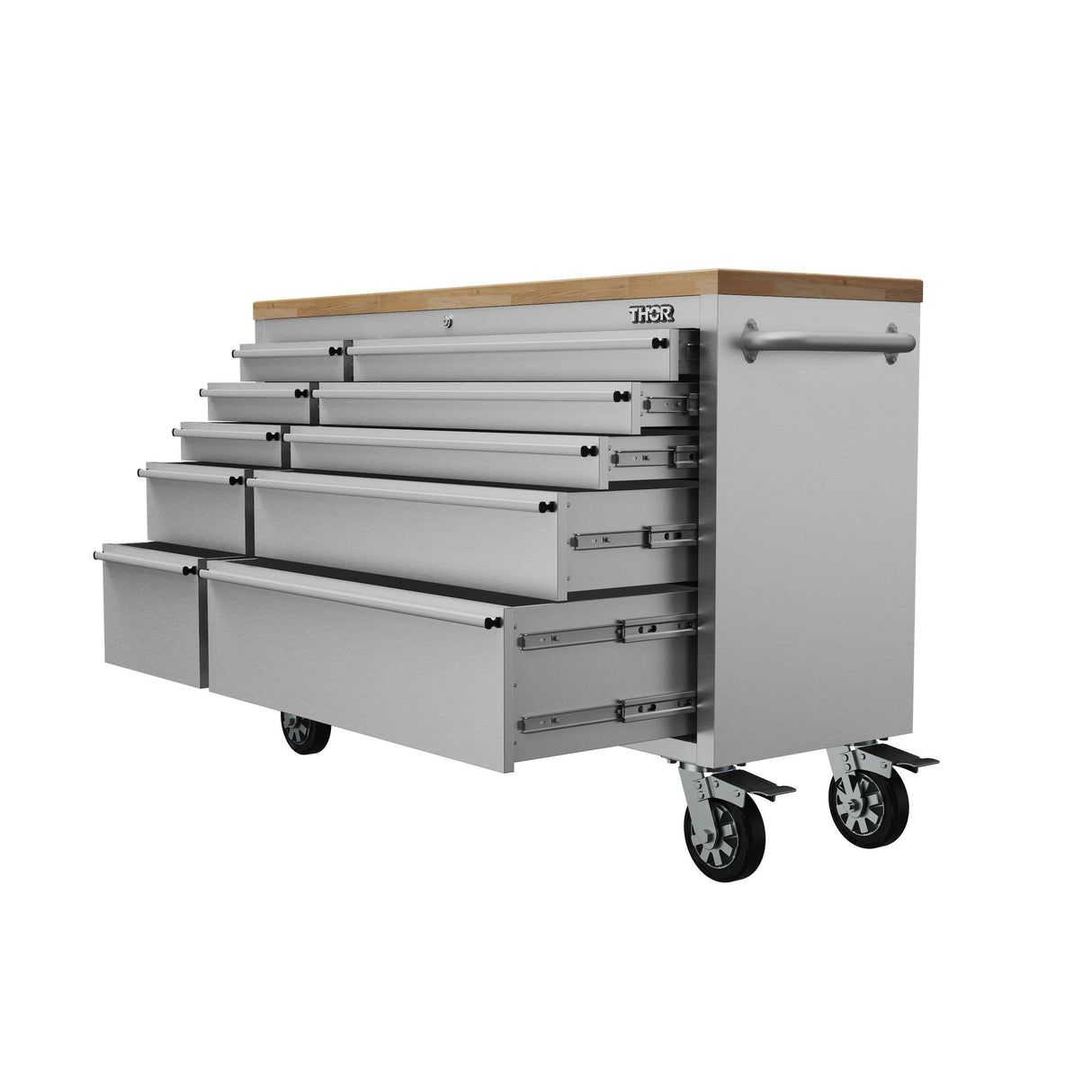 55 Inch 10-drawer Mobile Work Bench In Stainless Steel