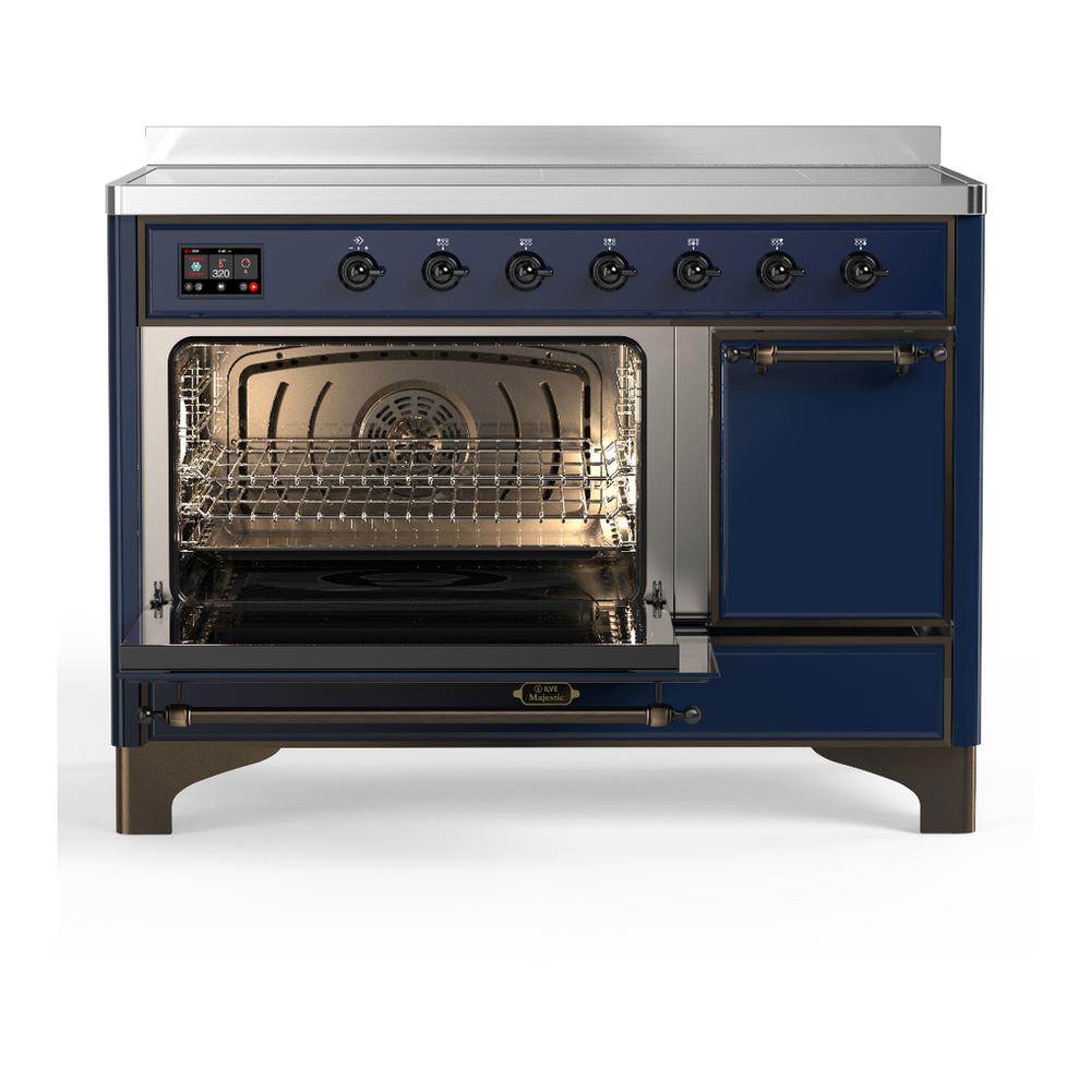ILVE UMIB48QNR3MBB Majestic III 48 inch Induction Range with 6 Elements, 5.02 cu. ft. Total Oven Capacity (Solid Door, Midnight Blue, Burnished)