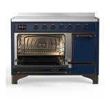 ILVE UMIB48QNR3MBB Majestic III 48 inch Induction Range with 6 Elements, 5.02 cu. ft. Total Oven Capacity (Solid Door, Midnight Blue, Burnished)