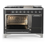 ILVE UM48FQNR3MGC Majestic III 48 inch Dual Fuel Range with 8 Burners and Griddle, Dual Function Burner up to 25,000 BTU (Natural Gas, Solid Door, Graphite Matte, Chrome)