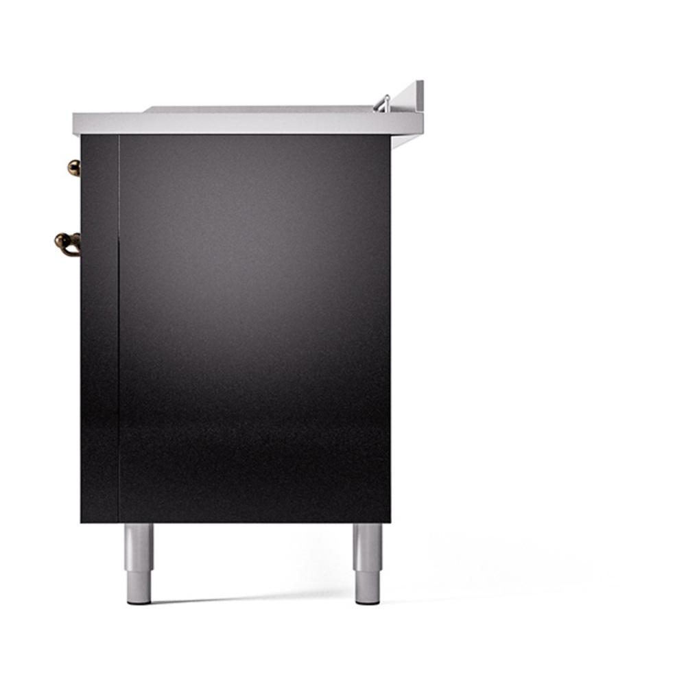ILVE UN60FSQNMPBKB Nostalgie II Noblesse 60 inch Dual Fuel Range (7 Sealed Burners + Griddle + French Top, Natural Gas, Solid Door, Glossy Black, Burnished)