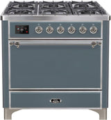 36 Inch Dual Fuel Liquid Propane Freestanding Range in Blue Grey with Chrome Trim