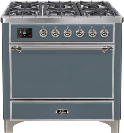 36 Inch Dual Fuel Liquid Propane Freestanding Range in Blue Grey with Chrome Trim