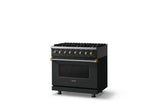 36"W. Dual Fuel Range (Burner: 6b, Finish: Antique Bronze, Trim: Polished Chrome, Fuel: Propane)