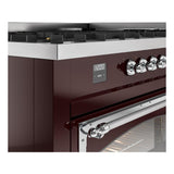 ILVE UN60FNMPBUC Nostalgie II Noblesse 60 inch Dual Fuel Range (9 Sealed Burners + Griddle, Natural Gas, Triple Glass Door, Burgundy, Chrome)