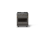 30"W. Sealed Burner Gas Range (Finish: Damascus Gray, Trim: Brushed Brass, Fuel: Propane)