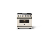 36"W. Dual Fuel Range (Burner: 4g, Finish: Pure White, Trim: Polished Chrome, Fuel: Natural Gas)