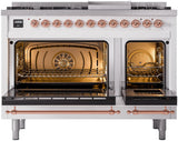 Nostalgie II 48 Inch Dual Fuel Natural Gas Freestanding Range in White with Copper Trim