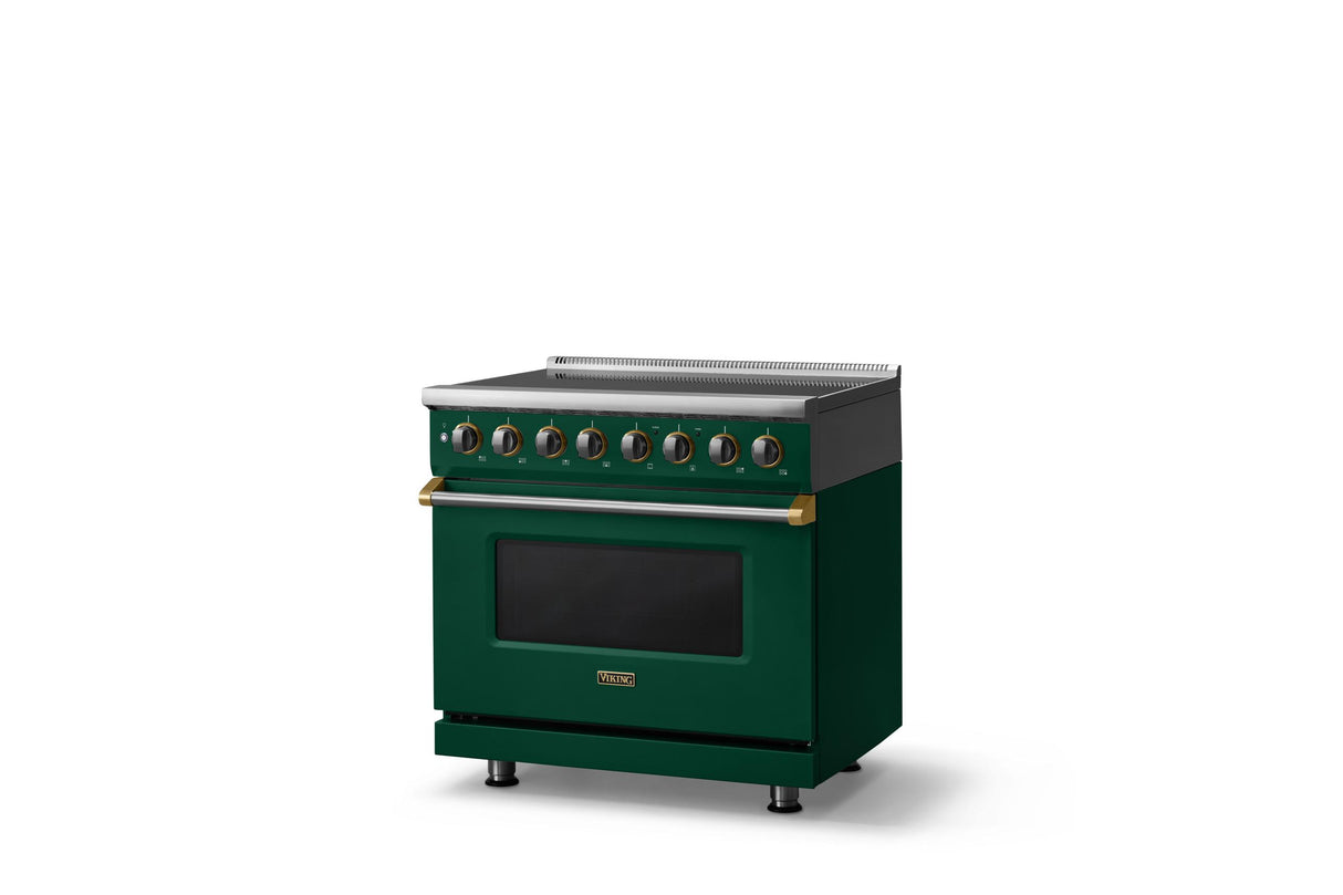 36"W. Induction Range (Finish: Ivy, Trim: Brushed Brass)