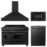 ZLINE 48" Kitchen Package with Black Stainless Steel Dual Fuel Range, Range Hood, Microwave Drawer and Dishwasher(4KP-RABRH48-MWDW)