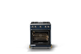 30"W. Sealed Burner Gas Range (Finish: Slate Blue, Trim: Brushed Brass, Fuel: Propane)