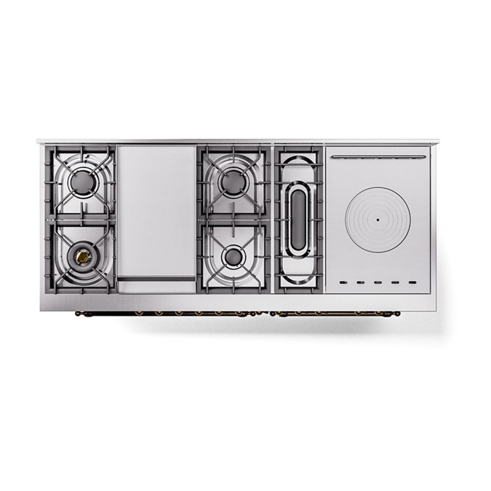 ILVE UN60FSNMPSSBLP Nostalgie II Noblesse 60 inch Dual Fuel Range (7 Sealed Burners + Griddle + French Top, Liquid Propane, Triple Glass Door, Stainless Steel, Burnished)