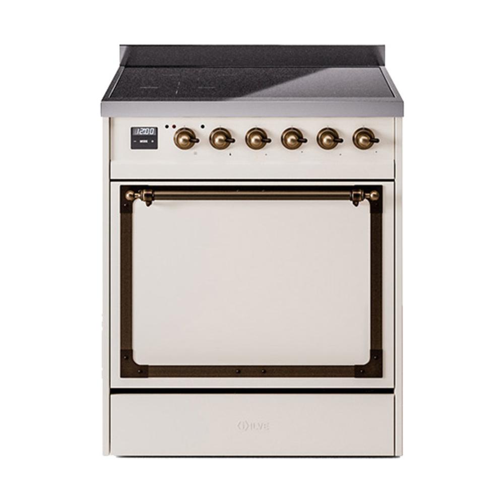 ILVE UNI304QNMPAWB Nostalgie II Noblesse 30 inch Induction Range (Solid Door, Antique White, Burnished)