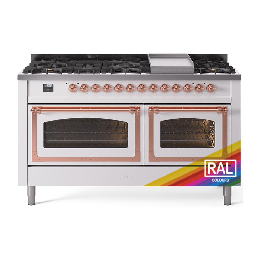 ILVE UN60FNMPRAP Nostalgie II Noblesse 60 inch Dual Fuel Range (9 Sealed Burners + Griddle, Natural Gas, Triple Glass Door, RAL, Copper)