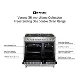 Verona VUFSGG365DSS 36 inch Ultima Collection Double Oven Gas Range with 5 Brass Burners, 4.1 cu. ft. Oven Total Capacity