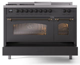 Nostalgie II 48 Inch Dual Fuel Liquid Propane Freestanding Range in Matte Graphite with Bronze Trim