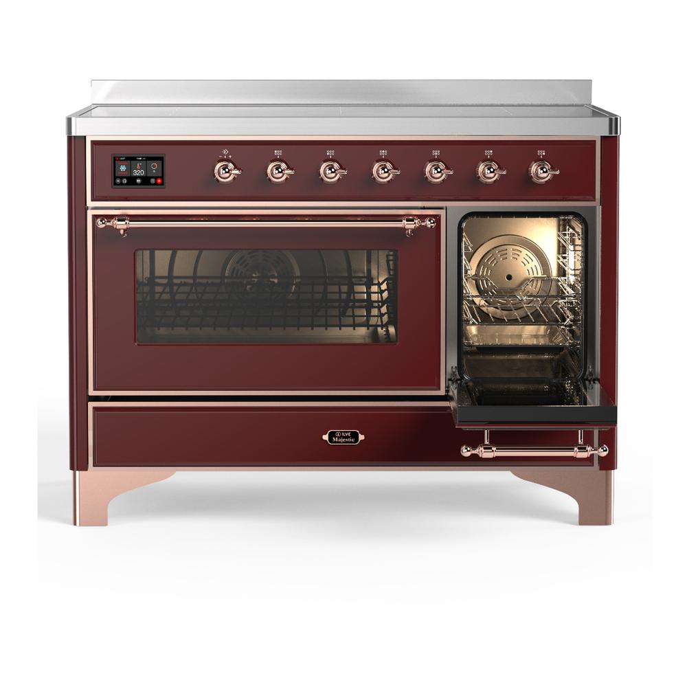 ILVE UMIB48NR3BUP Majestic III 48 inch Induction Range with 6 Elements, 5.02 cu. ft. Total Oven Capacity (Triple Glass Door, Burgundy, Copper)