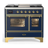 ILVE UMD40FNR3MBGLP Majestic III 40 inch Dual Fuel Range with 6 Burners and Griddle, Dual Function Burner up to 25,000 BTU (Liquid Propane, Triple Glass Door, Midnight Blue, Brass)