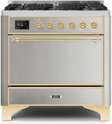 Majestic II 36 Inch Dual Fuel Natural Gas Freestanding Range in Stainless Steel with Brass Trim