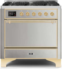 Majestic II 36 Inch Dual Fuel Natural Gas Freestanding Range in Stainless Steel with Brass Trim