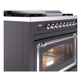 ILVE UN36FNMPMGCLP Nostalgie II Noblesse 36 inch Dual Fuel Range (Liquid Propane, Triple Glass Door, Graphite Matte, Chrome)
