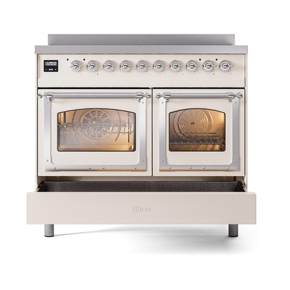 ILVE UNDI406NMPAWC Nostalgie II Noblesse 40 inch Induction Range (Triple Glass Door, Antique White, Chrome)
