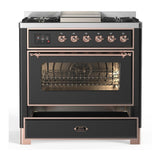 ILVE UM36FNR3MGPLP Majestic III 36 inch Dual Fuel Range with 6 Black Brass Burners and Griddle, Dual Function Burner up to 25,000 BTU (Triple Glass Door, Graphite Matte, Copper, Liquid Propane)