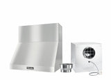 DAR 1220 Set 11 Wall-Mounted Range Hood with Extraction Mode with external XL motor including 12" chimney cover.