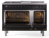 Nostalgie II 48 Inch Dual Fuel Natural Gas Freestanding Range in Glossy Black with Bronze Trim