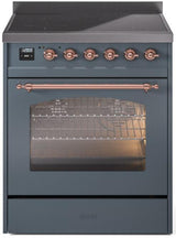 Nostalgie II 30 Inch Electric Freestanding Range in Blue Grey with Copper Trim