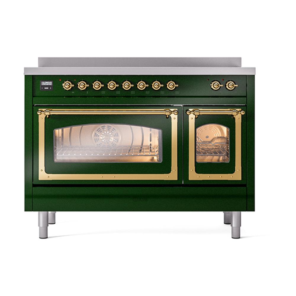 ILVE UNI486NMPEGG Nostalgie II Noblesse 48 inch Induction Range (Triple Glass Door, Emerald Green, Brass)