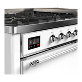 ILVE UM60FQNR3WHCLP Majestic III 60 inch Dual Fuel Range with 9 Burners and Griddle, Dual Function Burner up to 25,000 BTU (Liquid Propane, Solid Door, White, Chrome)