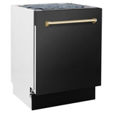 ZLINE Autograph Edition 24" 3rd Rack Top Control Tall Tub Dishwasher in Black Stainless Steel with Accent Handle, 51dBa (DWVZ-BS-24) [Color: Gold]