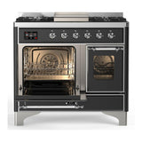 ILVE UMD40FNR3MGC Majestic III 40 inch Dual Fuel Range with 6 Burners and Griddle, Dual Function Burner up to 25,000 BTU (Natural Gas, Triple Glass Door, Graphite Matte, Chrome)