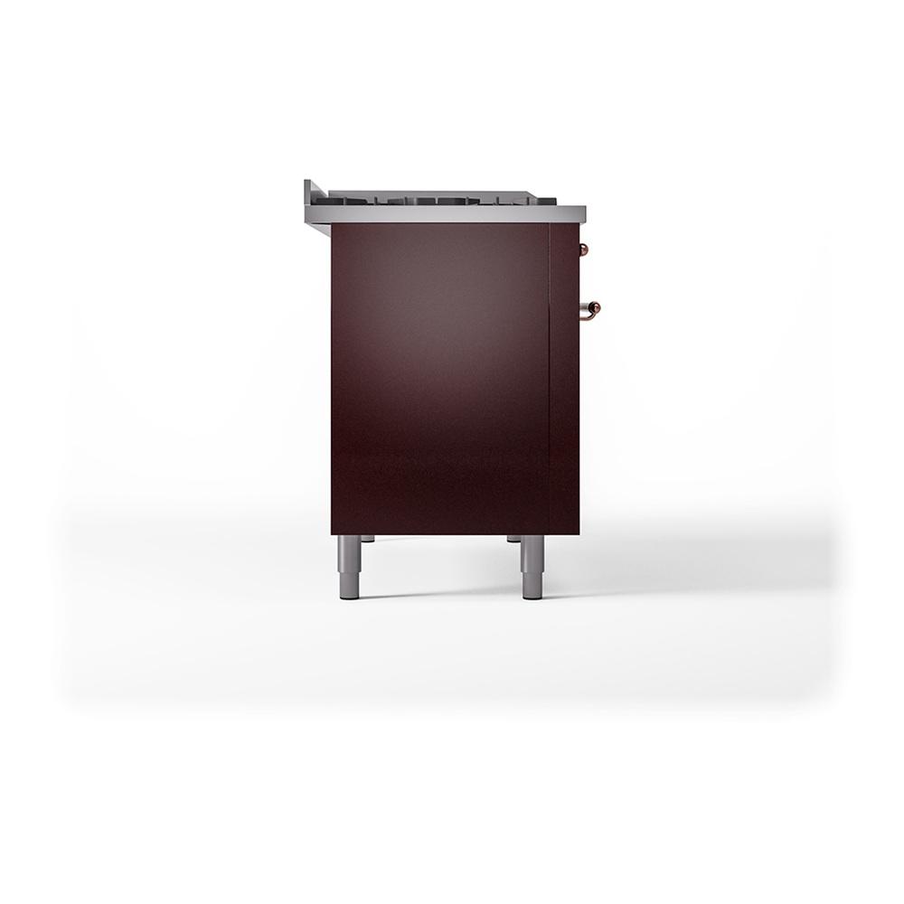 ILVE UN48FSQNMPBUP Nostalgie II Noblesse 48 inch Dual Fuel Range (5 Sealed Burners + Griddle + French Top, Natural Gas, Solid Door, Burgundy, Copper)