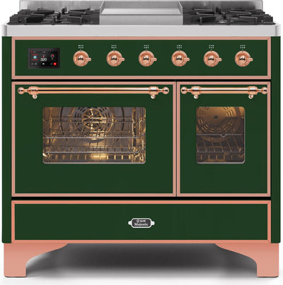 Majestic II 40 Inch Dual Fuel Natural Gas Freestanding Range in Emerald Green with Copper Trim