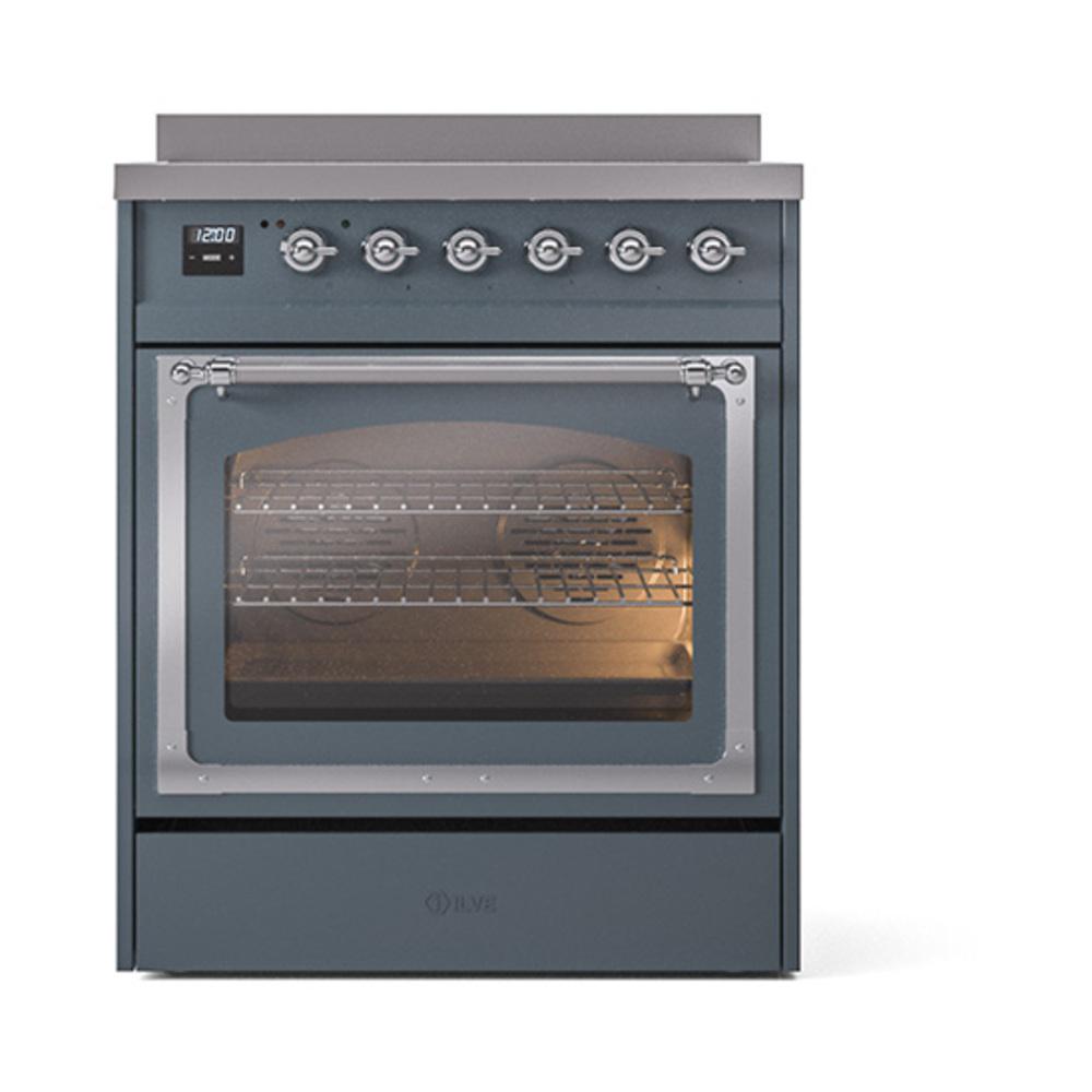 ILVE UNI304NMPBGC Nostalgie II Noblesse 30 inch Induction Range (Triple Glass Door, Blue Grey, Chrome)