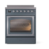 ILVE UNI304NMPBGC Nostalgie II Noblesse 30 inch Induction Range (Triple Glass Door, Blue Grey, Chrome)
