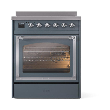ILVE UNI304NMPBGC Nostalgie II Noblesse 30 inch Induction Range (Triple Glass Door, Blue Grey, Chrome)