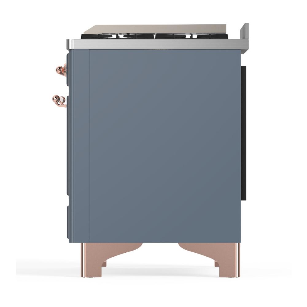 ILVE UM36FNR3BGP Majestic III 36 inch Dual Fuel Range with 6 Black Brass Burners and Griddle, Dual Function Burner up to 25,000 BTU (Triple Glass Door, Blue Grey, Copper, Natural Gas)