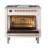 ILVE UN36FNMPAWGLP Nostalgie II Noblesse 36 inch Dual Fuel Range (Liquid Propane, Triple Glass Door, Antique White, Brass)