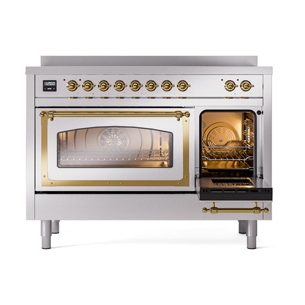 ILVE UNI486NMPSSG Nostalgie II Noblesse 48 inch Induction Range (Triple Glass Door, Stainless Steel, Brass)