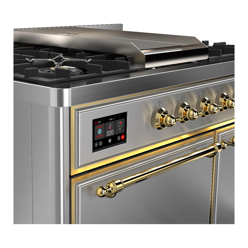 ILVE UMD40FQNR3SSG Majestic III 40 inch Dual Fuel Range with 6 Burners and Griddle, Dual Function Burner up to 25,000 BTU (Natural Gas, Solid Door, Stainless Steel, Brass)
