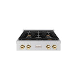 ZLINE 30 in. Autograph Edition Paramount Gas Rangetop with 4 Burners and Porcelain Cooktop in Stainless Steel with Polished Gold Accents (SRTZ-30-G)