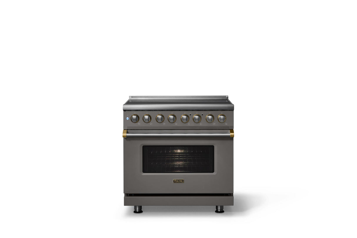 36"W. Induction Range (Finish: Damascus Gray, Trim: Brushed Brass)