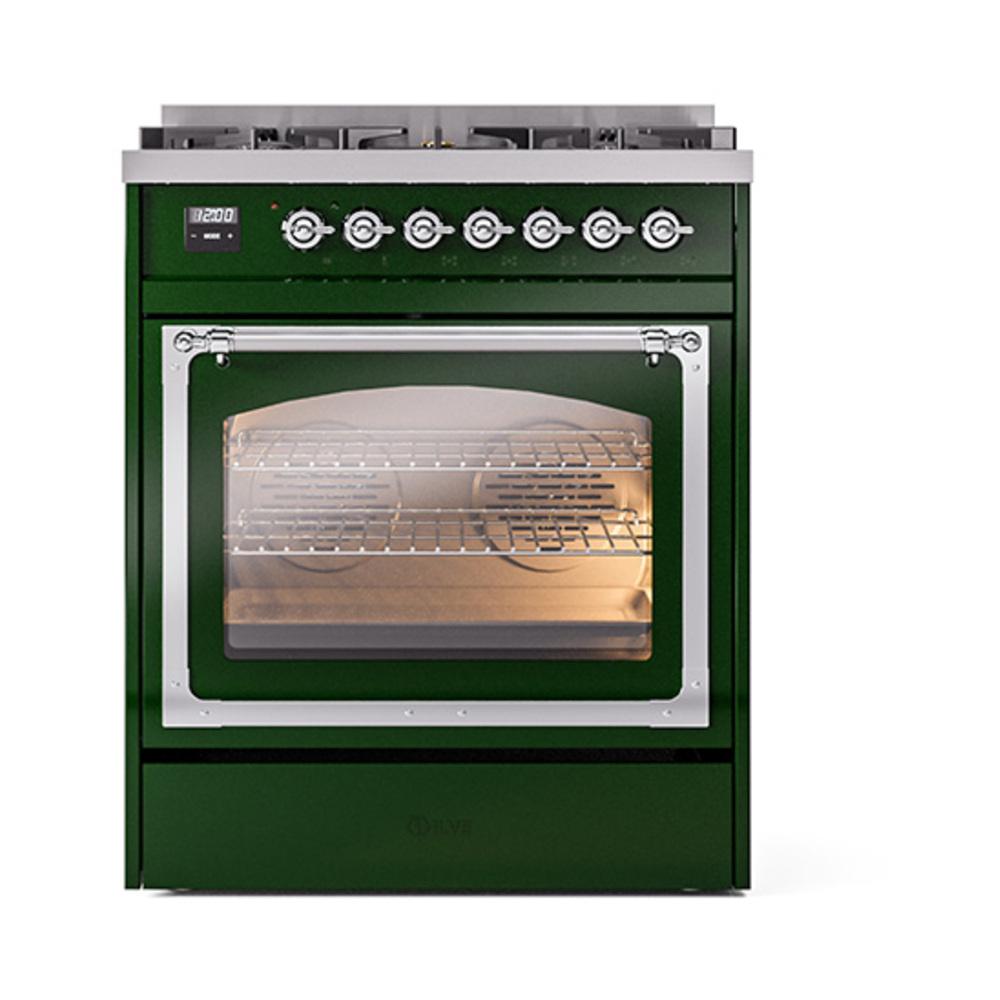 ILVE UN30NMPEGCLP Nostalgie II Noblesse 30 inch Dual Fuel Range (Liquid Propane, Triple Glass Door, Emerald Green, Chrome)