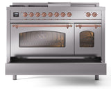Nostalgie II 48 Inch Dual Fuel Natural Gas Freestanding Range in Stainless Steel with Copper Trim
